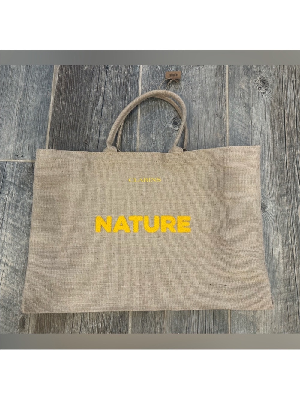 Clarins Jute Burlap Nature Tote Bag